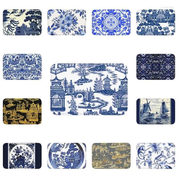 Teppiche Blue Willow Ancient Ming Porzellan Boden Tür Bad Küche Matten Outdoor Chinoiserie Muster Fußmatte Garten Eingang Teppich Teppich