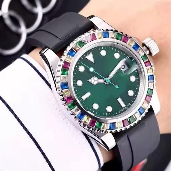 2022 relógios casuais originais movimentos automáticos pulseira de borracha primeira qualidade safira espelho masculino-relógio colorido diamante decoração w266p