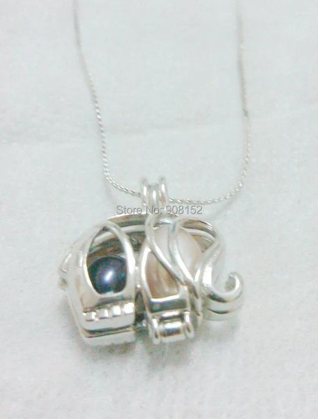 Collane con ciondolo Argento 925 Perle di elefante / Perle di gemme Medaglione Gabbia Sterling Raccordo per fascino di gioielli di moda fai da te