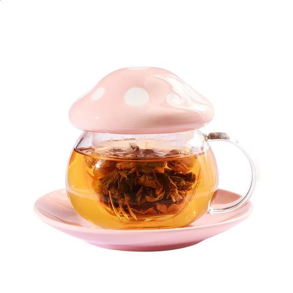 Cogumelo em forma de vidro chá infusor copo criativo para chá infusor doméstico leite rosa flor caneca xícara de chá acessórios 240118
