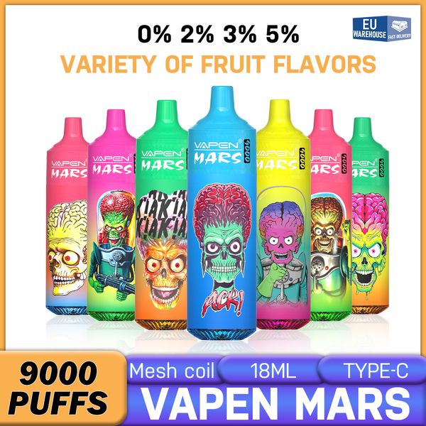 STOCK EU VAPEN MARS tornado 9000 Puff 9k Sigarette elettroniche usa e getta 18ml Vape 0% 2% 5% Batteria ricaricabile 600mAh r m vape 9000 puff puffs 9000puffs 10k 12k puffs Vapers