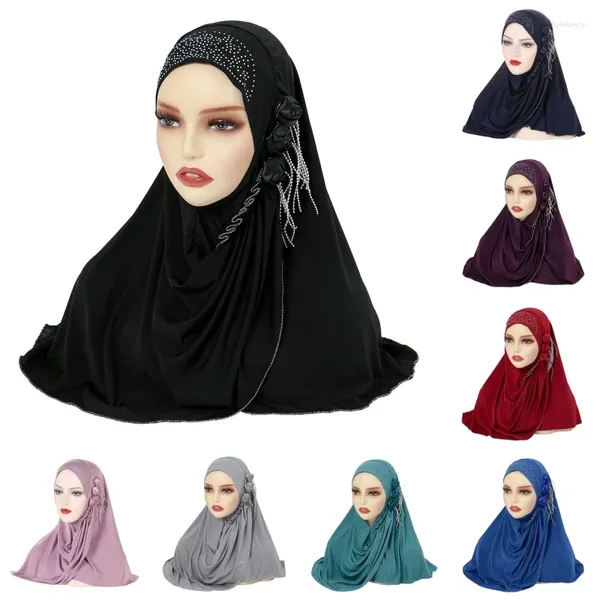 Ethnische Kleidung Mode Muslim Turban Frauen Blume Strass Ornament Arabischer Schal Islamischer Khimar Tragen Sie direkt Instant Hijab