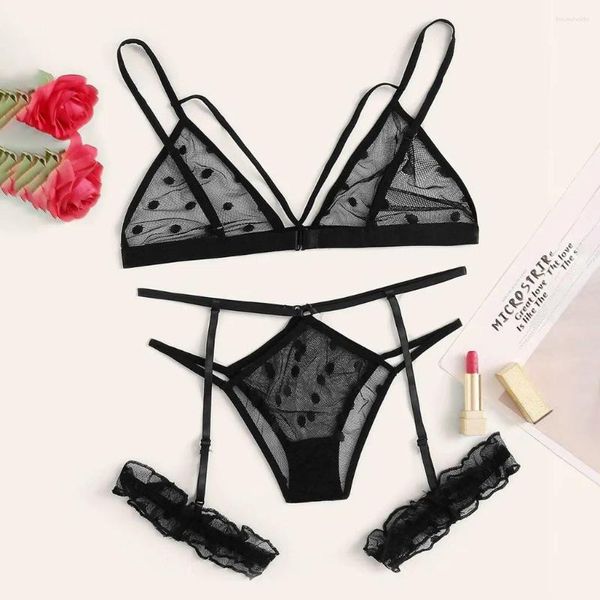 Bras Setler Kadınlar Büyük Boyut Bra Set Erotik Seksi Kostümler Dantel İç Çamaşırı Dikişsiz Tanga Jarkları Polka Dot Bralette Lingerie