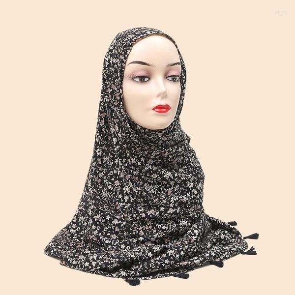 Abbigliamento etnico Hanipa 2024 Consigliato in bianco e nero stampato sciarpa di rete Hijab musulmano in cotone morbido scialle da viaggio protezione solare telo mare