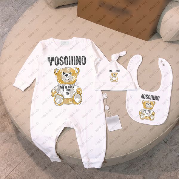 24 estilos Conjunto de roupas infantis para bebês meninos bodysuit designer recém-nascido macacão de bebê impressão urso macacão meninas macacão babadores boné conjunto de roupas 0-24 meses CSD2402031-8
