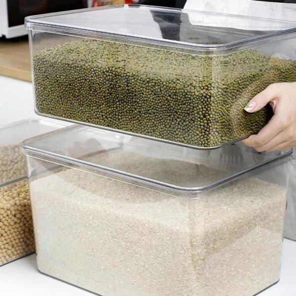 Garrafas de armazenamento caixa capacidade transparente com tampa recipiente à prova de poeira à prova de umidade para arroz cereal pão acrílico durável