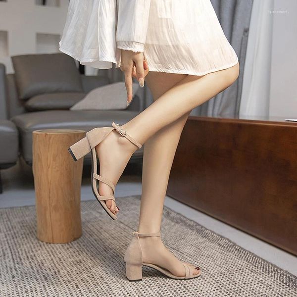 Sandali da donna Copri tacco Avvolgere la caviglia Scarpe estive per donna Casual Moda quotidiana Décolleté femminili Cinturino con fibbia quadrato