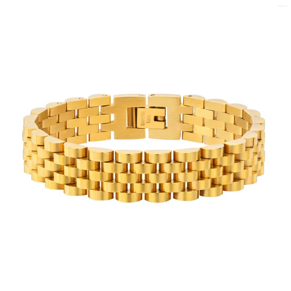 Link pulseiras 12mm pulseira de corrente de aço inoxidável para mulheres 18k banhado a ouro largura pulseira empilhável jóias