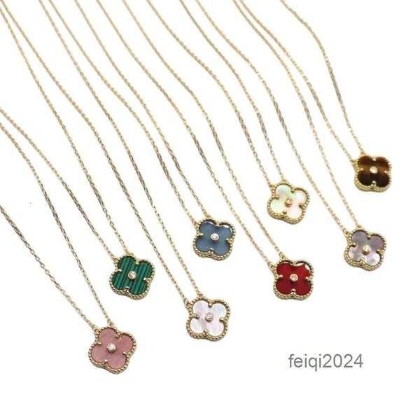 Designer jóias van trevo neckalce cleef quatro folhas trevo colares mulheres qualidade original quatro folhas grama feminino 18k rosa ouro bloqueio osso corrente vermelho ágata branco sex