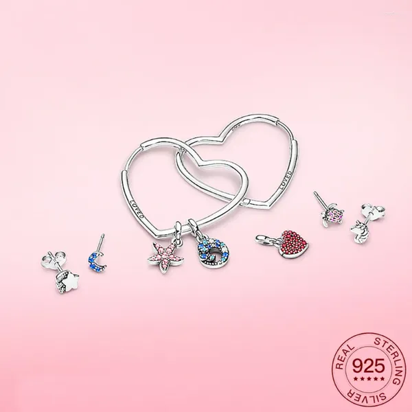 Creolen 2024 Sterling Silber Loved Heart Me für Frauen S925 Ohrring mit Charms DIY Schmuck Geschenk