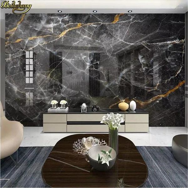 Wallpapers Beibehang Preto Branco Mármore 3D Papel De Parede Fundos Suaves Po Mural Sala de estar Sofá Quarto Decoração de Casa Pintura de Papel de Parede