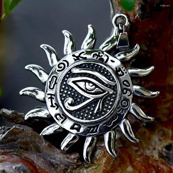 Anhänger Halsketten Vintage Sonne Auge des Horus Halskette Edelstahl Punk Hip Hop Party Amulett Herren Schmuck Geschenk Großhandel