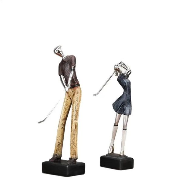 Golf-Paar bastelt abstrakte Charakter-Statue, Schreibtisch-Dekoration, silberne Liebesfiguren, Kunstharz-Skulptur, Ornamente, moderne Heimdekoration 240124