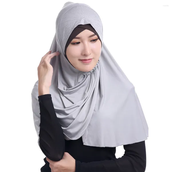 Abbigliamento etnico Un pezzo Amira Donne musulmane Hijab Foulard Hijab islamico Turbante Sciarpa di strass Scialle Testa avvolgente Pull On Ready Made To