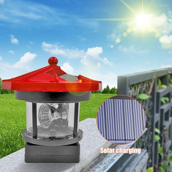 Leuchtturm Form Solar LED Licht Garten Zaun Outdoor Leuchtfeuer rotierende Strahl Lampe