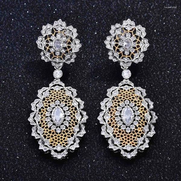 Dangle Ohrringe hochwertige Damen Drop Inlay Blendling kleiner Zirkon luxuriöser Blumen-Schleppton-Schmuck für Frauen Hochzeit Engagement Geschenke