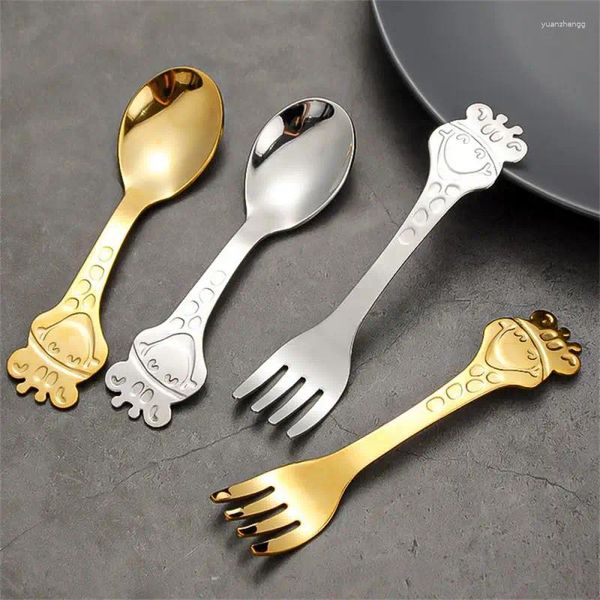 Forks Paslanmaz Çelik Sofra Gümüş Çocuklar için Güvenli. Dayanıklı çok yönlü ilginç tasarım tatlı kaşık güzel temizlemek kolay