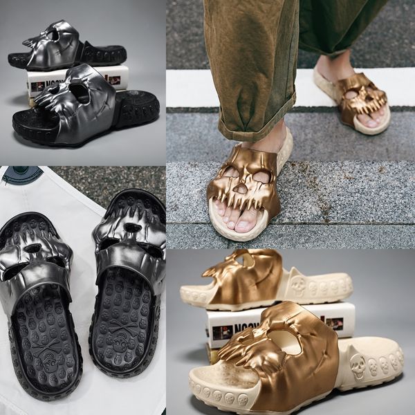 2024 Hausschuhe Sommer personalisierte Schädel Slides für Männer weiche EVA könnte Slipper flache Unisex Strand Sandalen Casual Paar Spaß Flip Flops hohe Qualität