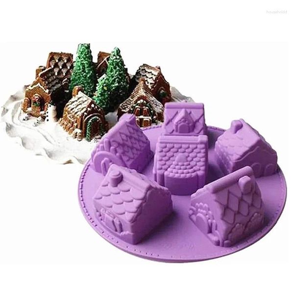 Moldes de cozimento Natal Gingerbread House Bolo Molde para Castelo Bakeware Pan Chocolate Sabão Vela Pudim Brownies Acessórios de Cozinha