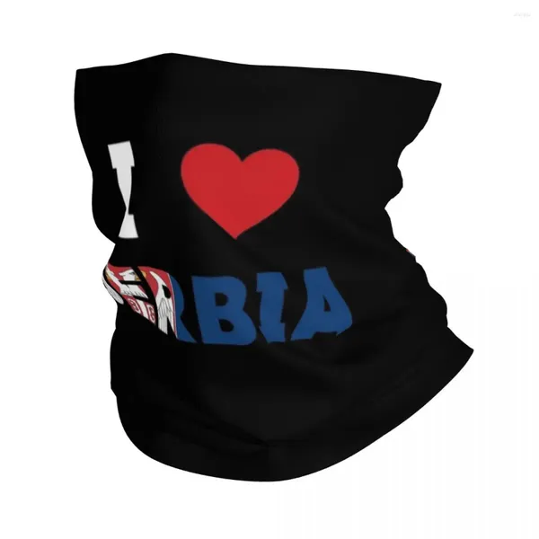 Lenços Eu amo a Sérvia Coração Vermelho com Bandeira Bandana Pescoço Gaiter Impresso Balaclavas Máscara Cachecol Quente Equitação para Homens Mulheres Adulto