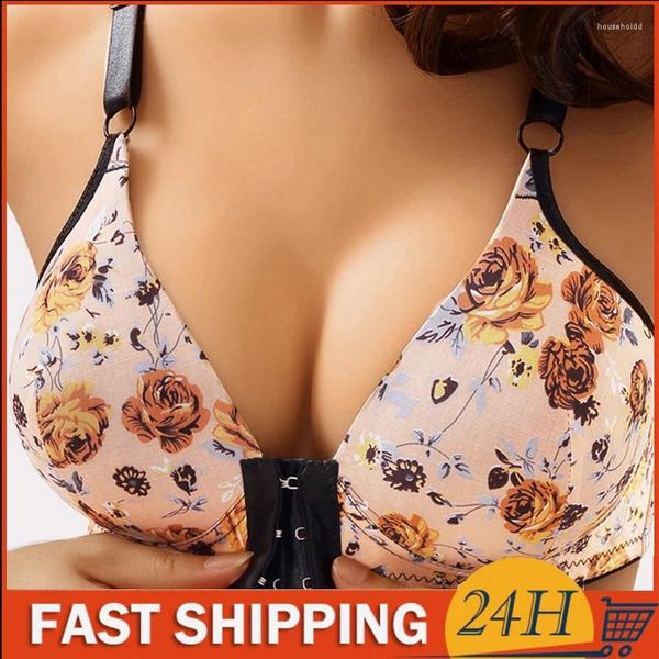 Sutiãs mulheres sexy push up fechamento frontal cor sólida sutiã sem fio lingerie peito sem costura para roupa interior plus size