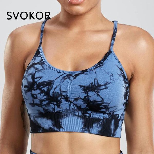 Sutiãs SVOKOR Seamless Tie Dye Mulheres Sutiã Fitness Sport Underwear com almofada no peito Gym Slim Workout Tank Top Elastic Athletic Vest