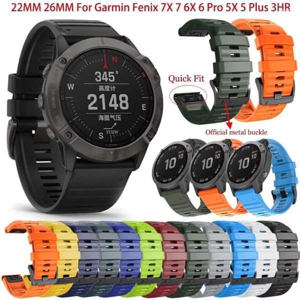 Bandas de relógio 22mm 26mm pulseira oficial para garmin fenix 7x 7 6x 6 pro 5x 5 plus safira 3hr banda quickfit silicone smartwatch pulseira