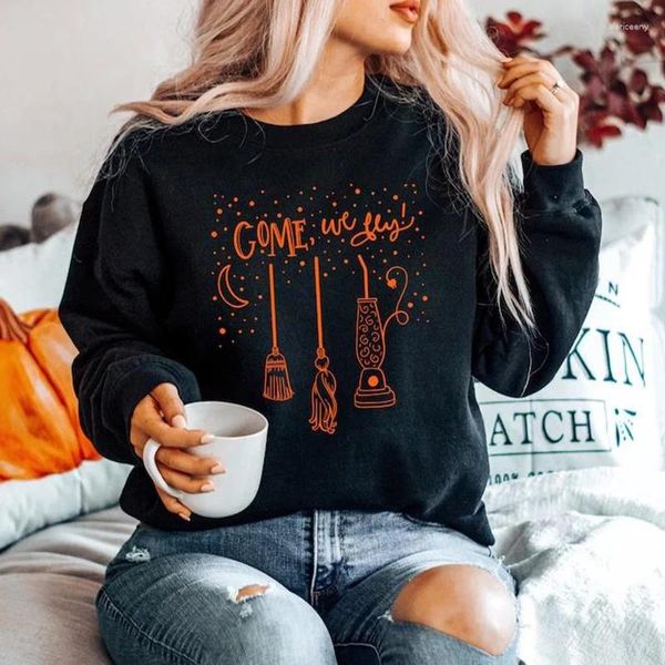 Damen-Kapuzenpullover „Come We Fly“, Halloween-Sweatshirt mit Rundhalsausschnitt, Sanderson Sisters-Kapuzenpullover, Herbst-Sweatshirt, Damen-Hexen-Top