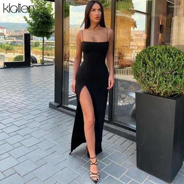 Casual Dresses KLALIEN Sexy High Split Slash Neck Spaghetti Strap Kleid Hüfte Paket Bodenlangen Bodycon Senior 2024 Frauen Party Club