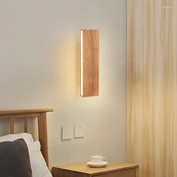 Lâmpada de parede Madeira LED Luzes Girar Salão Quarto Cabeceira Sconce Retângulo Home Atmosfera Gota