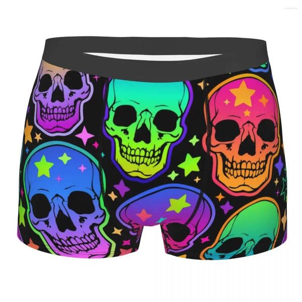 Unterhosen Boxer Herren Bunte Schädel und Sterne Herrenhöschen Shorts Atmungsaktive Herrenunterwäsche Slips Sexy Boxershorts