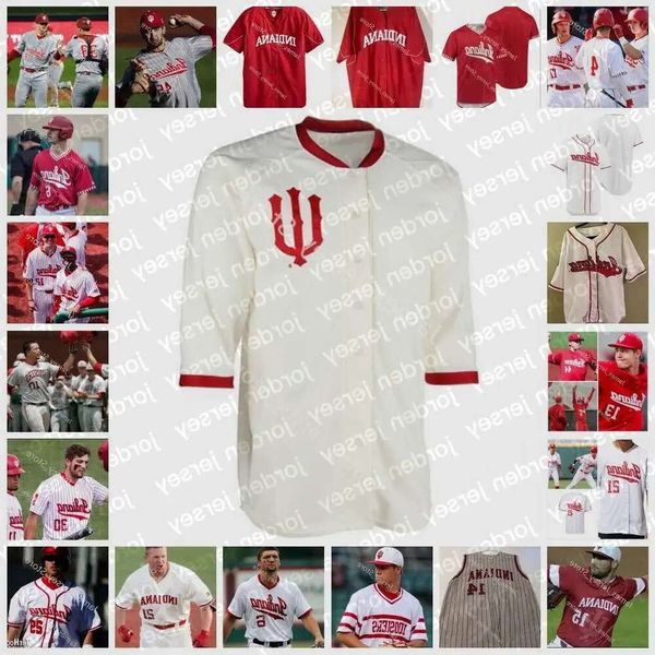 Benutzerdefiniertes NCAA Indiana 2024 Hoosiers College genähtes Baseballtrikot 12 Alex Dickerson 42 COSTA SIROUNIS 44 BRAD High