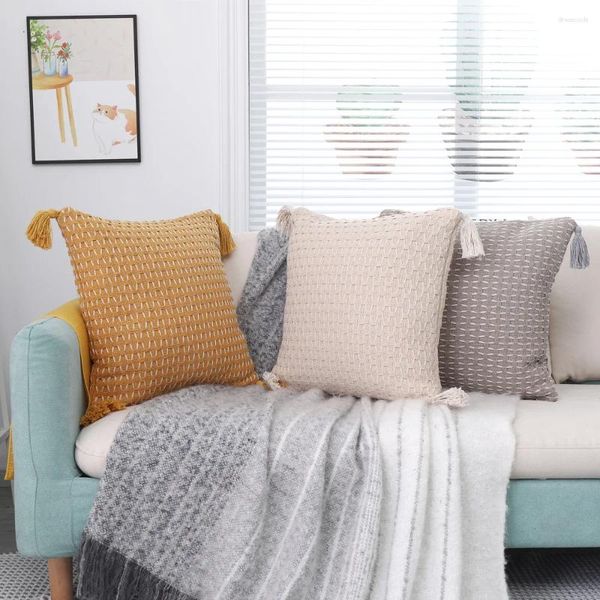 Подушка с кисточками, тафтинговая мебель для дивана, чехол в марокканском стиле, шерстяной тканый чехол для украшения дома HT-CTPJC-A