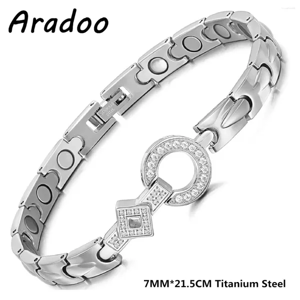 Gliederarmbänder Aradoo Titanstahlarmband Hämatit Magnetfeldtherapie Anti-Strahlung Fettverbrennung Elegante Damen