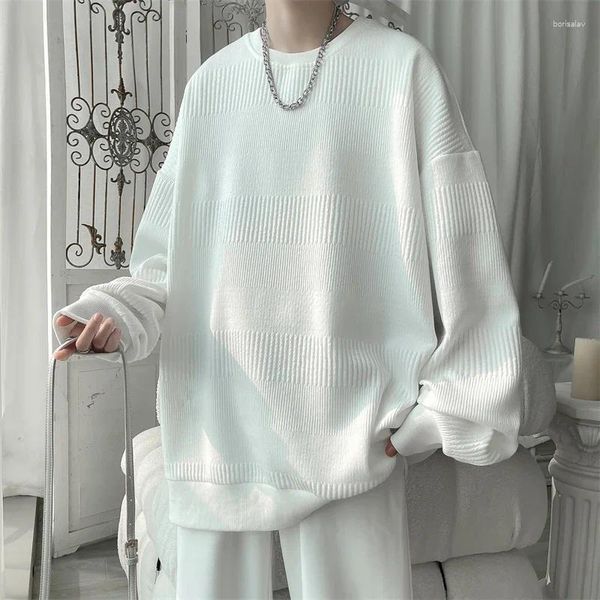 Felpe con cappuccio da uomo 2024 Felpa Jacquard Mens Pullover bianco Streetwear Moda casual Oversize coreano O-Collo Harajuku T Shirt