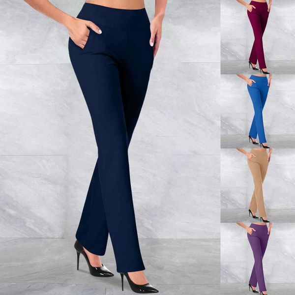 Pantaloni da donna a vita alta da lavoro da donna, leggings da allenamento casual, pantaloni dritti, abito da pendolare primavera estate