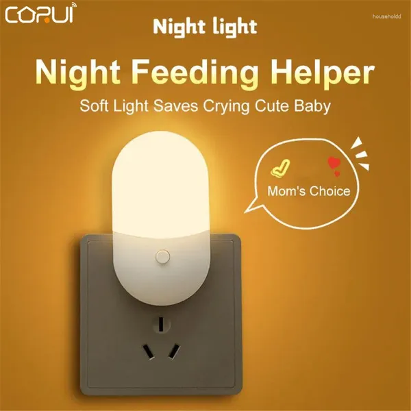 Luci notturne CORUI Lampada di emergenza a LED Lampada plug-in con interruttore Presa a due colori Camera da letto per soggiorno Comodino