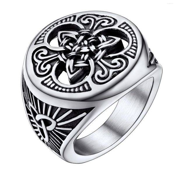 Cluster Ringe U7 Irish Celtic Knot Ring Antik Schwarz Edelstahl Triquetra Signet Für Männer Hip Hop Schmuck Größe 7 bis 12 R202