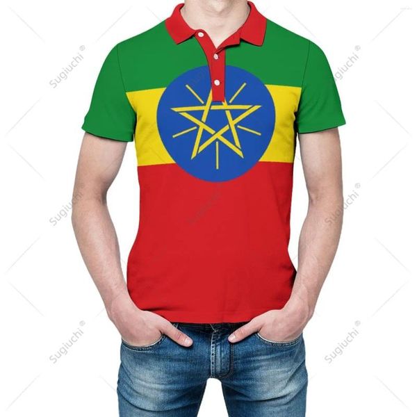 Polos masculinos unissex polo camisa etiópia bandeira 3d impressão homem moda roupas de treino mangas curtas