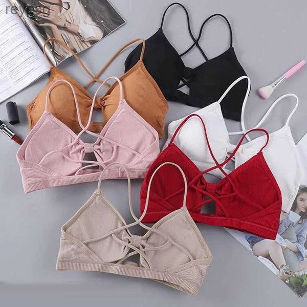 Reggiseni Reggiseni Set 2023 sexy filettato sport yoga reggiseno puro cotone reggiseno sportivo fitness top reggiseno traspirante cinturino intimo reggiseno pad avvolgente petto YQ240203