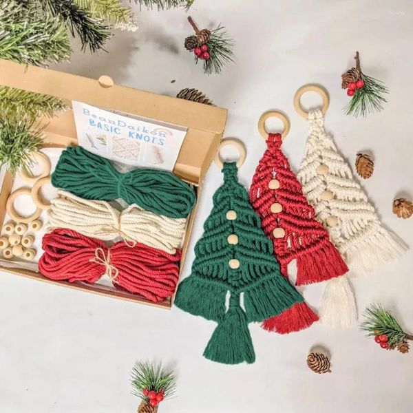 Decorações de natal árvore macrame kit diy para iniciantes pendurado ornamentos parede do feriado vem com passo a passo