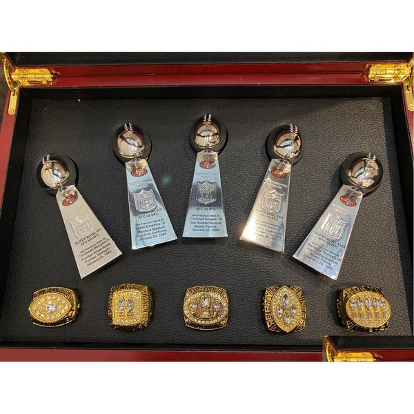 5 Pcs Sf Football Team Champions Championship Ring Lombardi Troféu Lembrança Homens Mulheres Menino Fan Brithday Presente 2023 Hip Hop Jóias Drop Dhxve