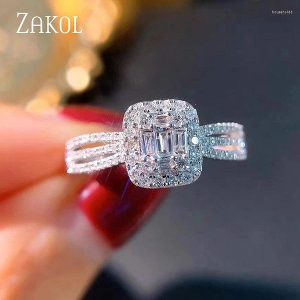 Hochzeit Ringe ZAKOL 2024 Luxus Zirkonia Quadrat Engagement Für Frauen Mode Splitter Farbe Party Schmuck