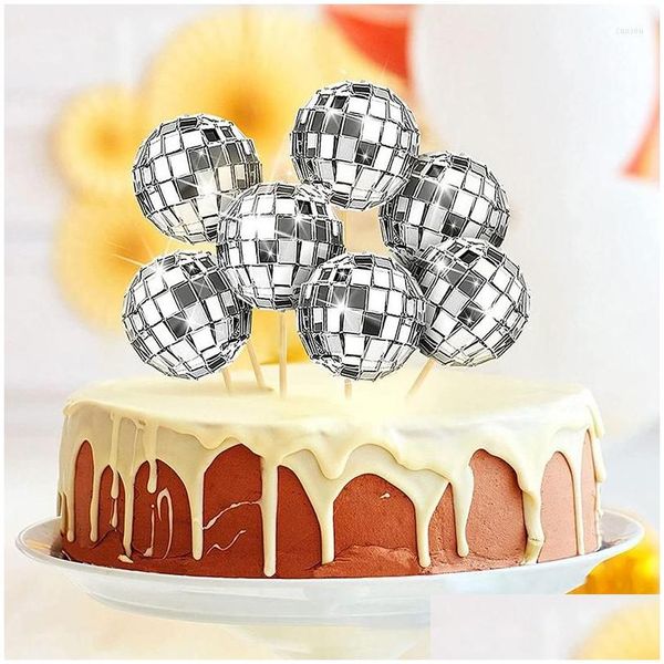 Outros suprimentos de festa festiva 12pcs disco bola bolo toppers 80s 90s retro decoração noite febre dança aniversário gota entrega casa jardim dhnup