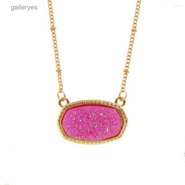 Colares de pingente de resina oval druzy colar cor de ouro corrente drusy hexágono estilo luxo designer marca moda jóias para mulher zwyk