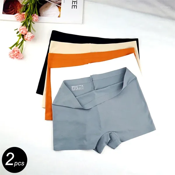 Kadın Panties 2pcs Dikişsiz Kadın Boksörler iç çamaşırı buz ipek şortları düz renk bayanlar yumuşak boyshorts artı beden m/l/xl