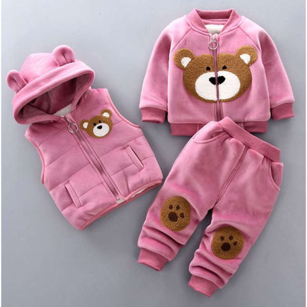„Entzückendes dreiteiliges Babykleidungsset mit Cartoon-Bär – warmer Kapuzenpullover, Herbst-Winter-Baumwolle, perfekt für Babys, Jungen und Mädchen!“