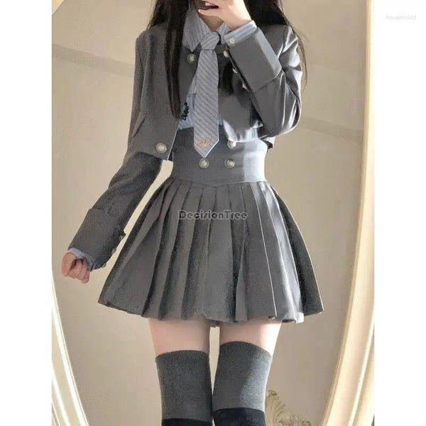 Kleidung Sets 2024 JK Korea Uniform College Stil Langarm Hemd Kurze Anzug Jacke Hohe Taille Falten Rock Mode Drei-stück Set S787