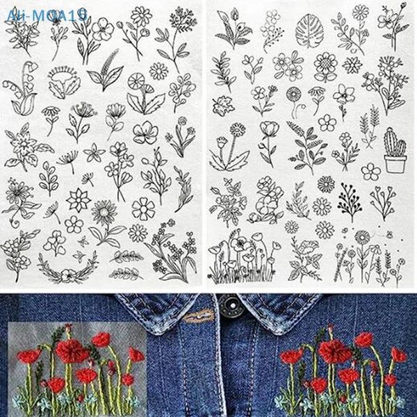 Sanat ve El Sanatları 2pc Delikli Bitki Nakış Çıkartma Diy Şapka Elbise Pantolon Aksesuarlar Bez Sticker Çiçek Desen Su Çözünür