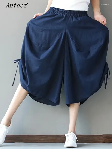 Calças femininas algodão linho vintage casual solto verão calças femininas perna larga harem 2024 pantalon femme streetwear